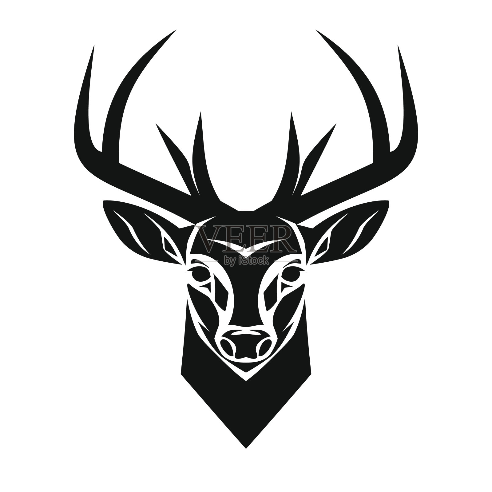 鹿头剪影。矢量插图孤立在一个白色的背景。插画图片素材