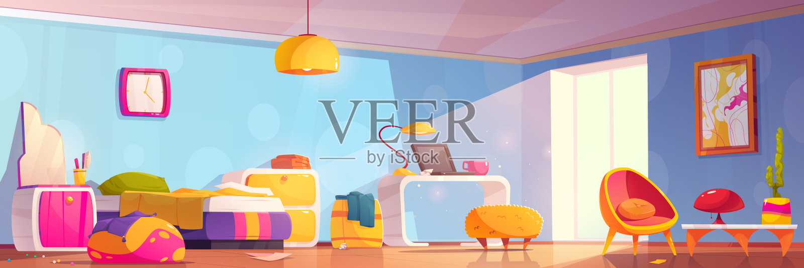 Groovy房间矢量室内设计背景插画图片素材