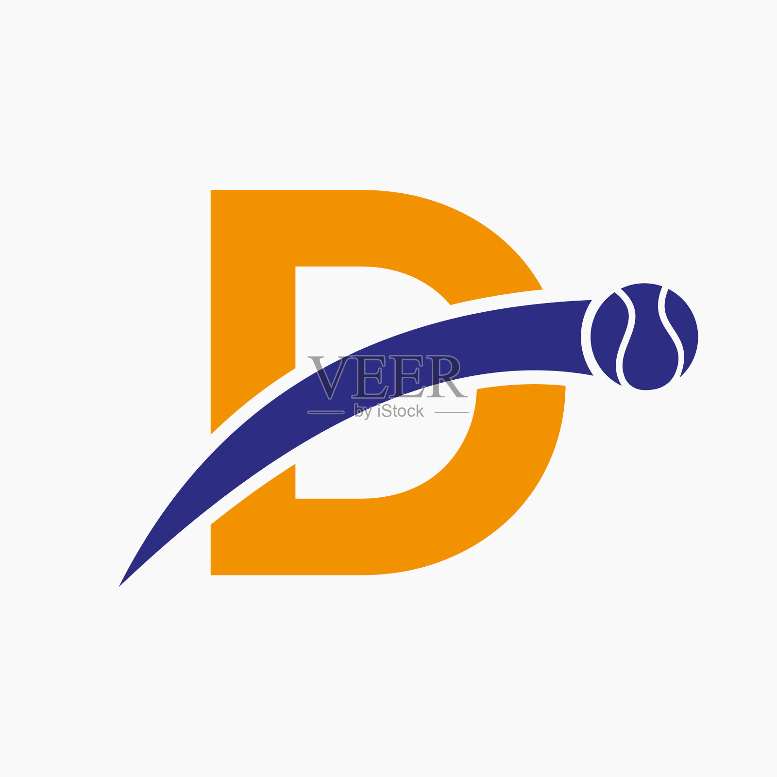 网球标志在字母D与移动的网球图标。网球标志模板插画图片素材