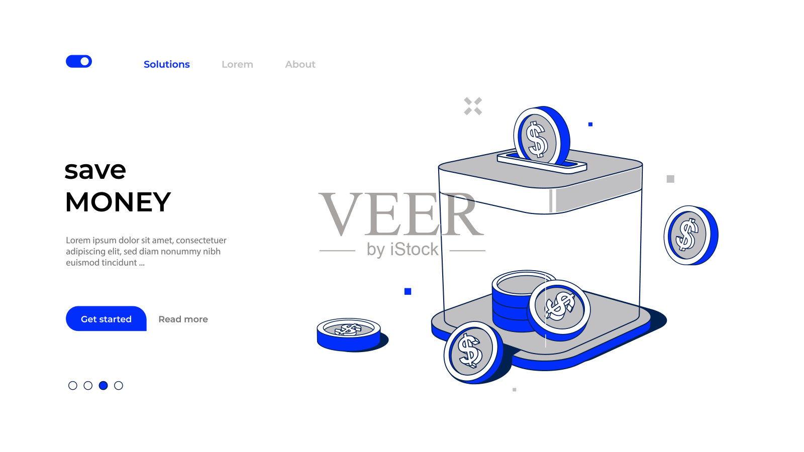 收集硬币并将其放入储蓄罐中。插画图片素材