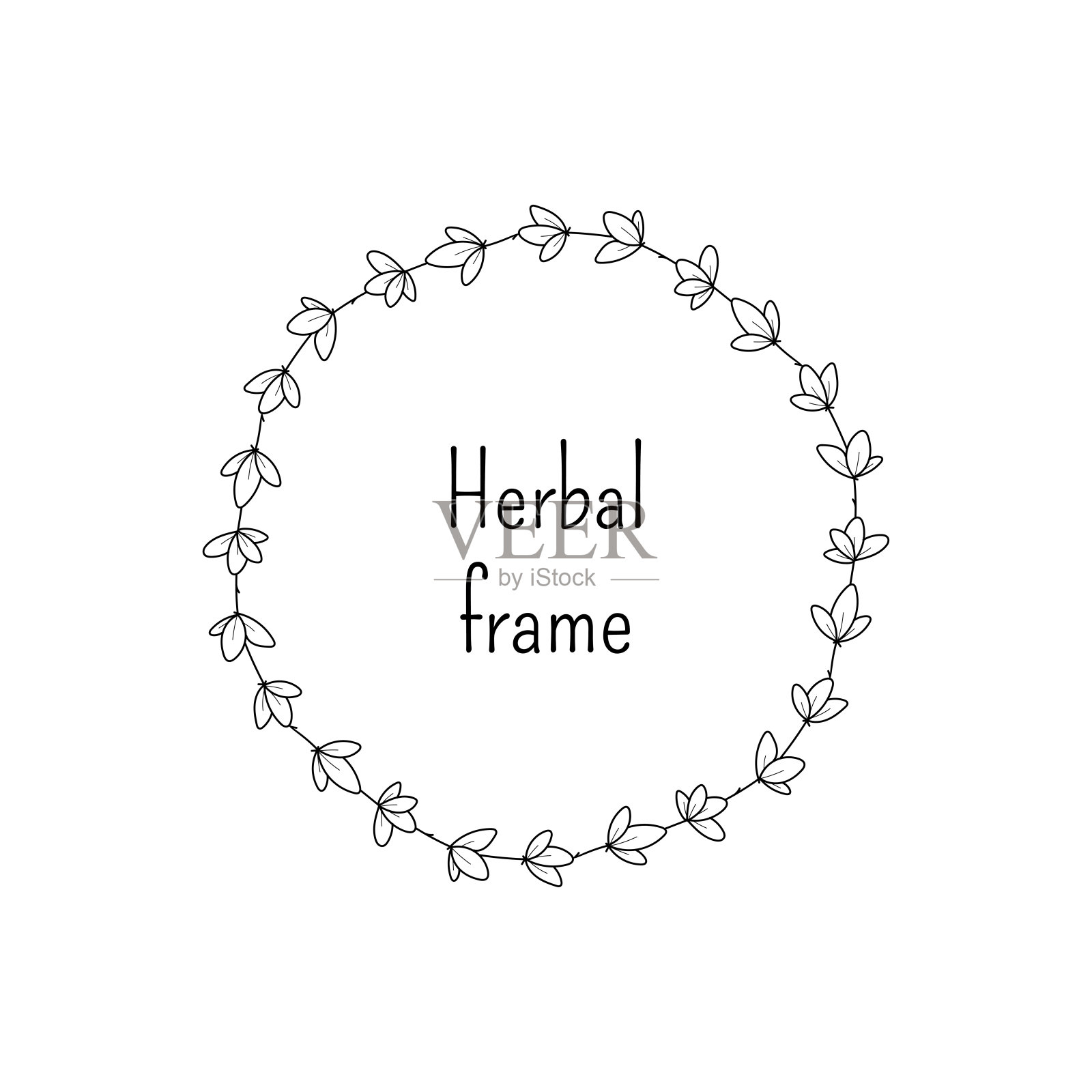 素描风格简约的草本花环孤立的白色背景。矢量手绘图形的标志，字母组合设计创作和春季或夏季设计插画图片素材