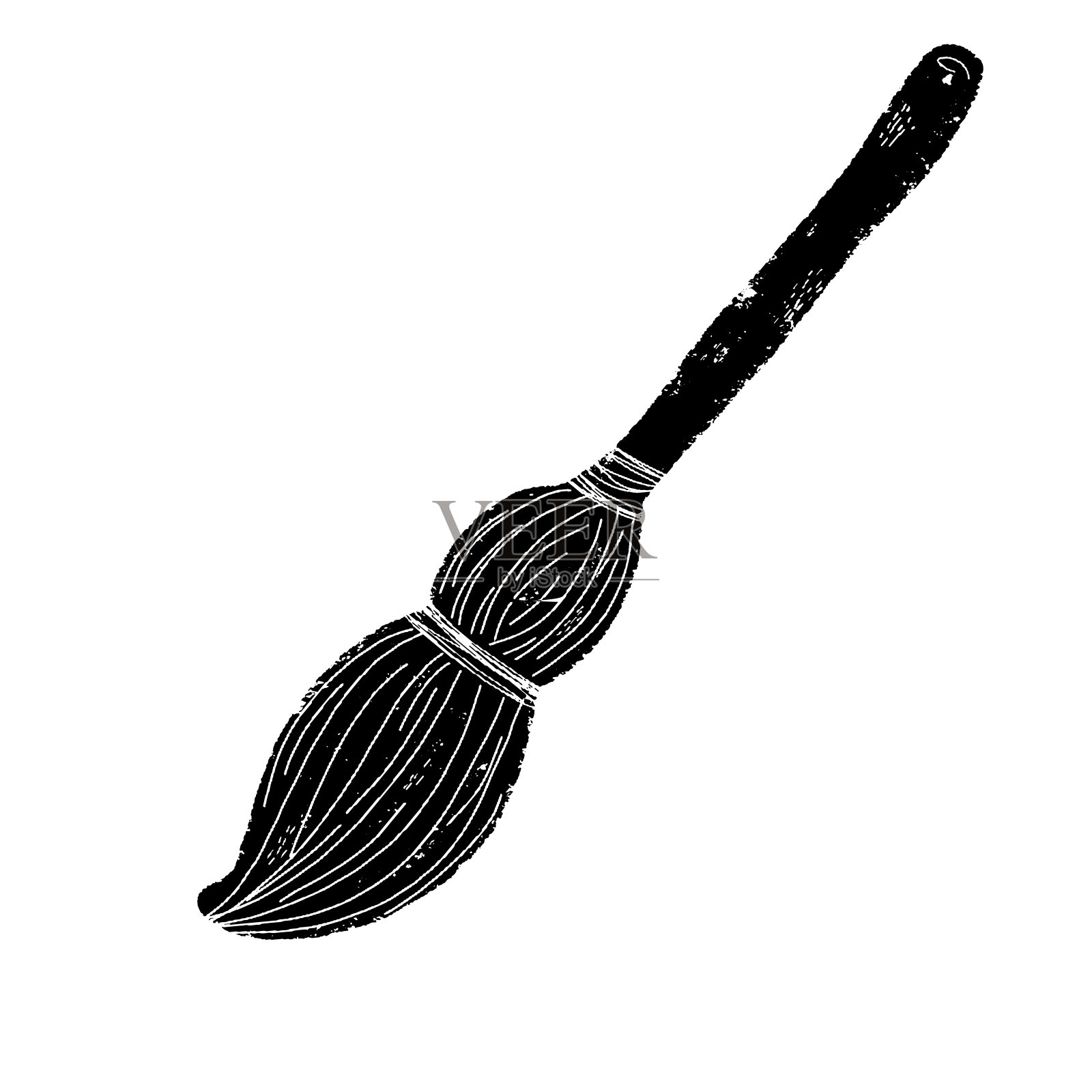 扫帚,卡通。黑色手绘油布风格，粗糙的旧纹理。设计元素。万圣节的设计。插画图片素材