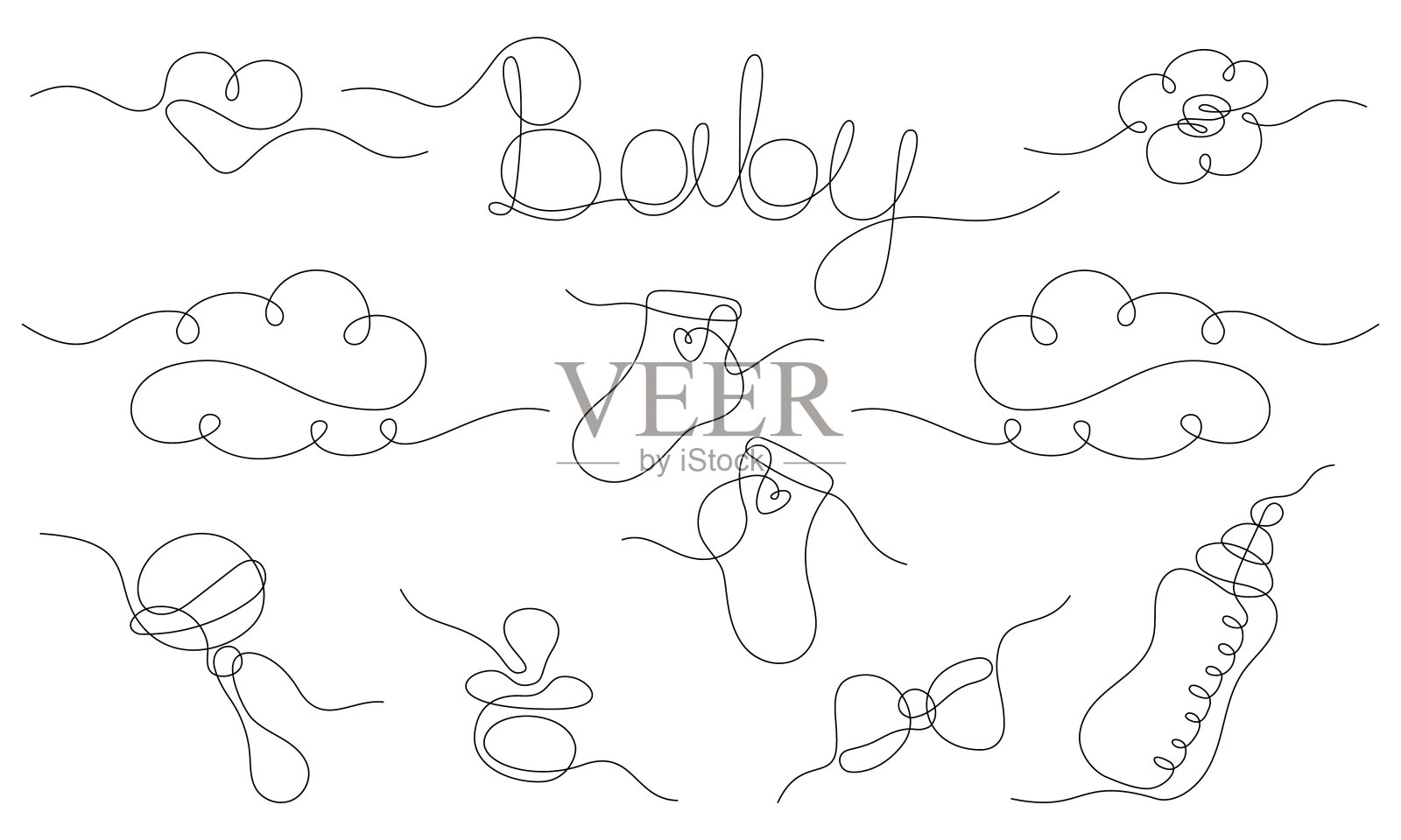 婴儿派对设置在线艺术风格插画图片素材