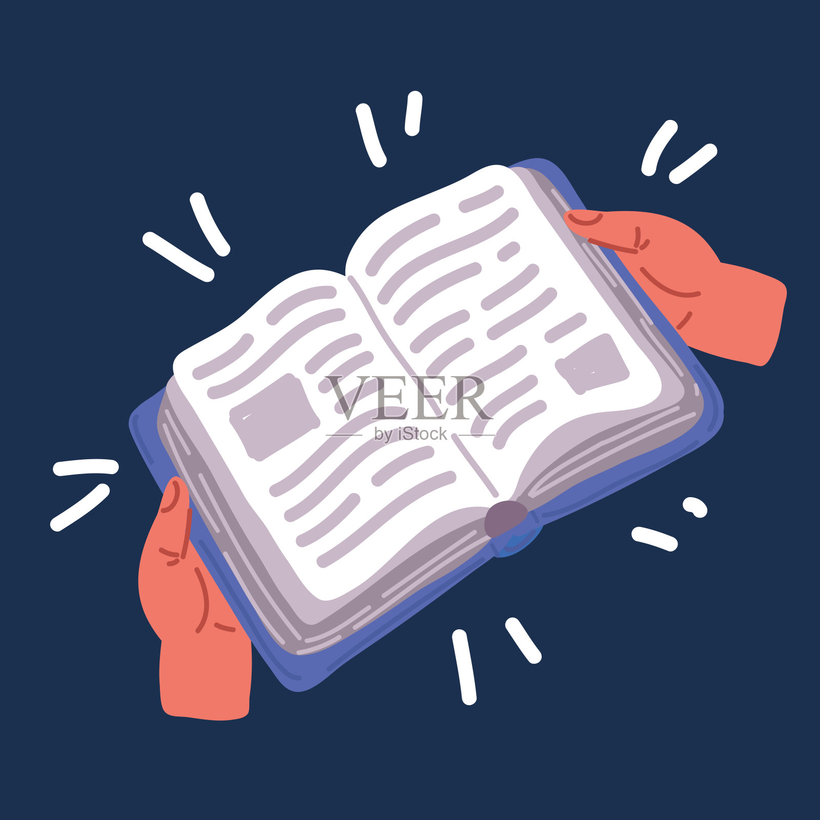 卡通矢量插图的手拿着书。公共图书馆，文学和读者。教育和知识插画图片素材