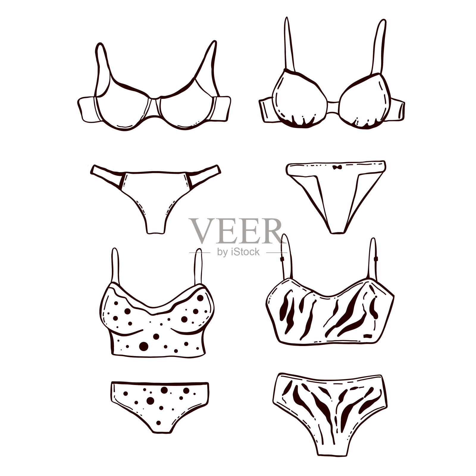 搭配女士内衣。孤立在白色手绘图上插画图片素材