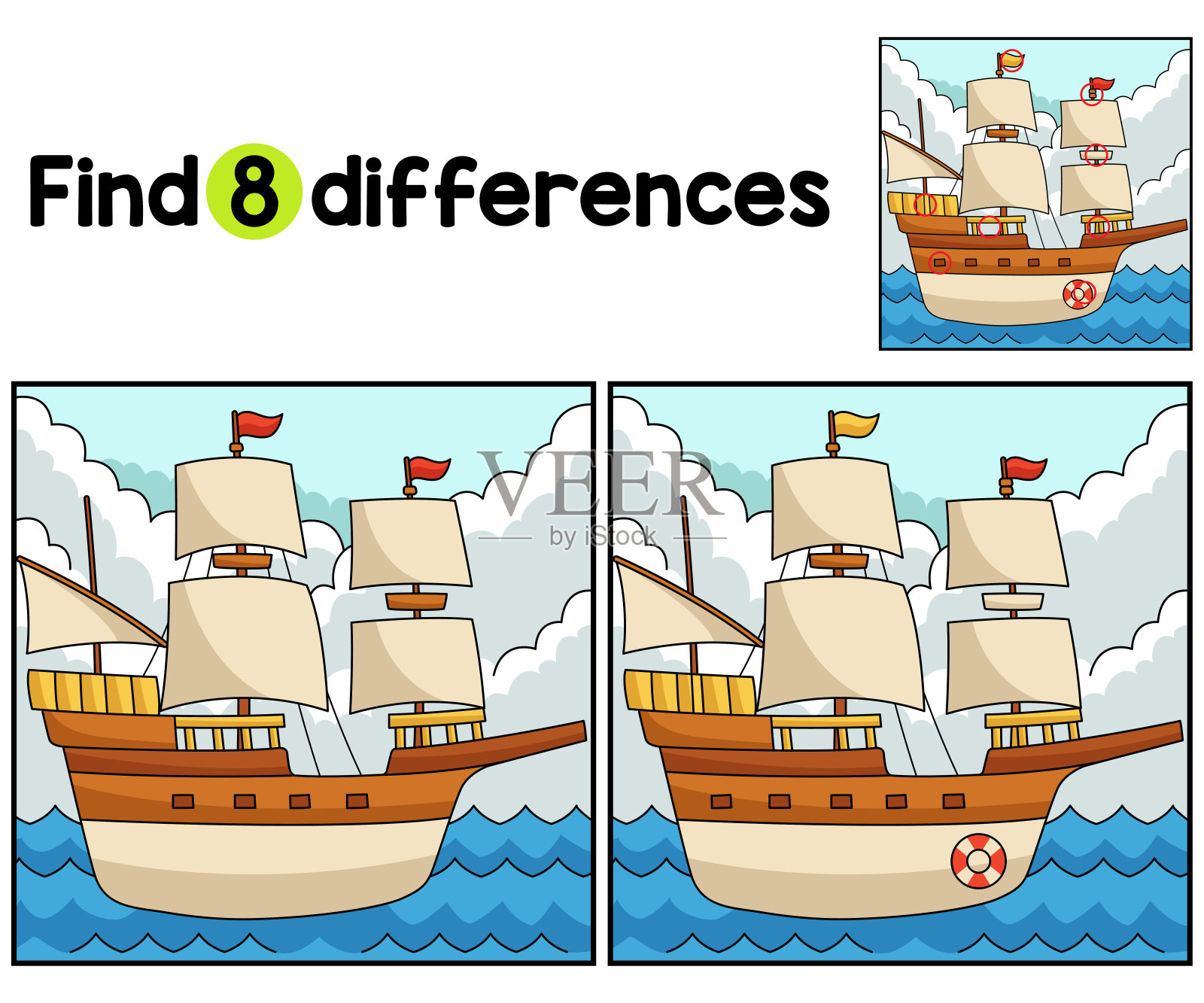 感恩节游船发现差异插画图片素材