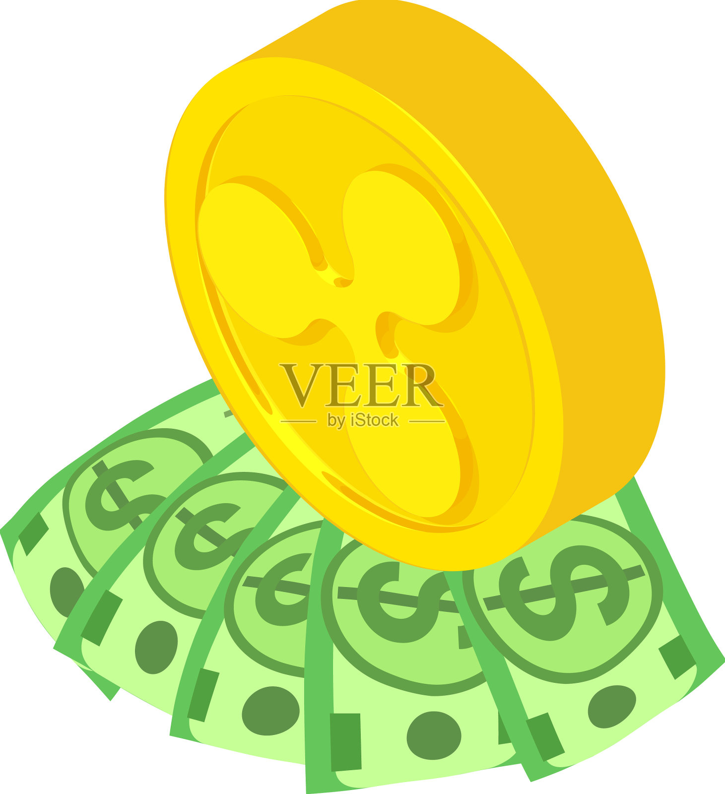 瑞波加密货币图标等距黄金插画图片素材