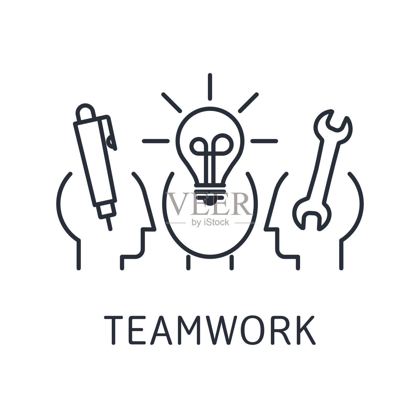 成功的团队合作。任务、劳动、责任的分配。矢量线性图标隔离在白色背景。插画图片素材