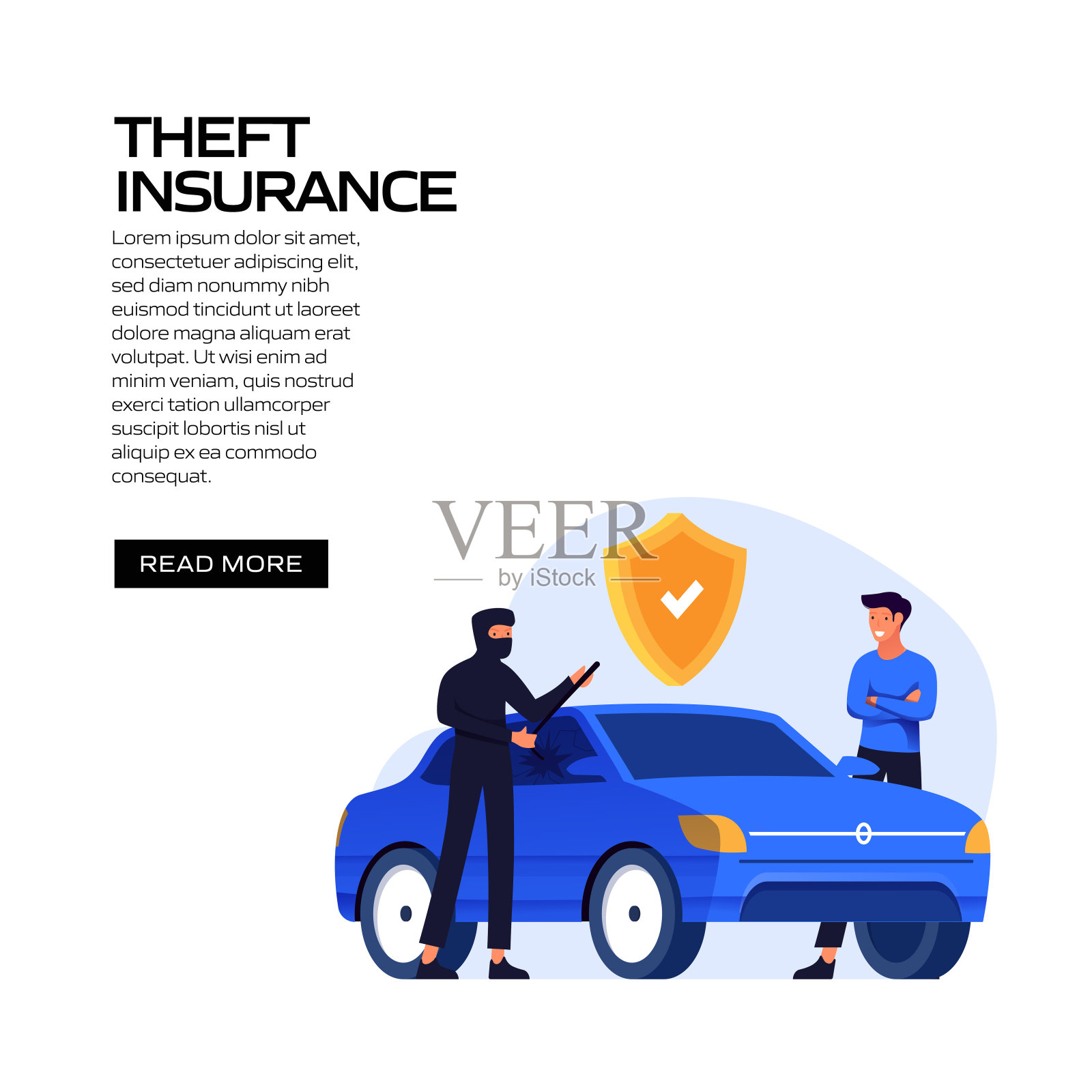 盗窃保险概念矢量插图网站横幅，广告和营销材料，在线广告，社交媒体营销等。插画图片素材