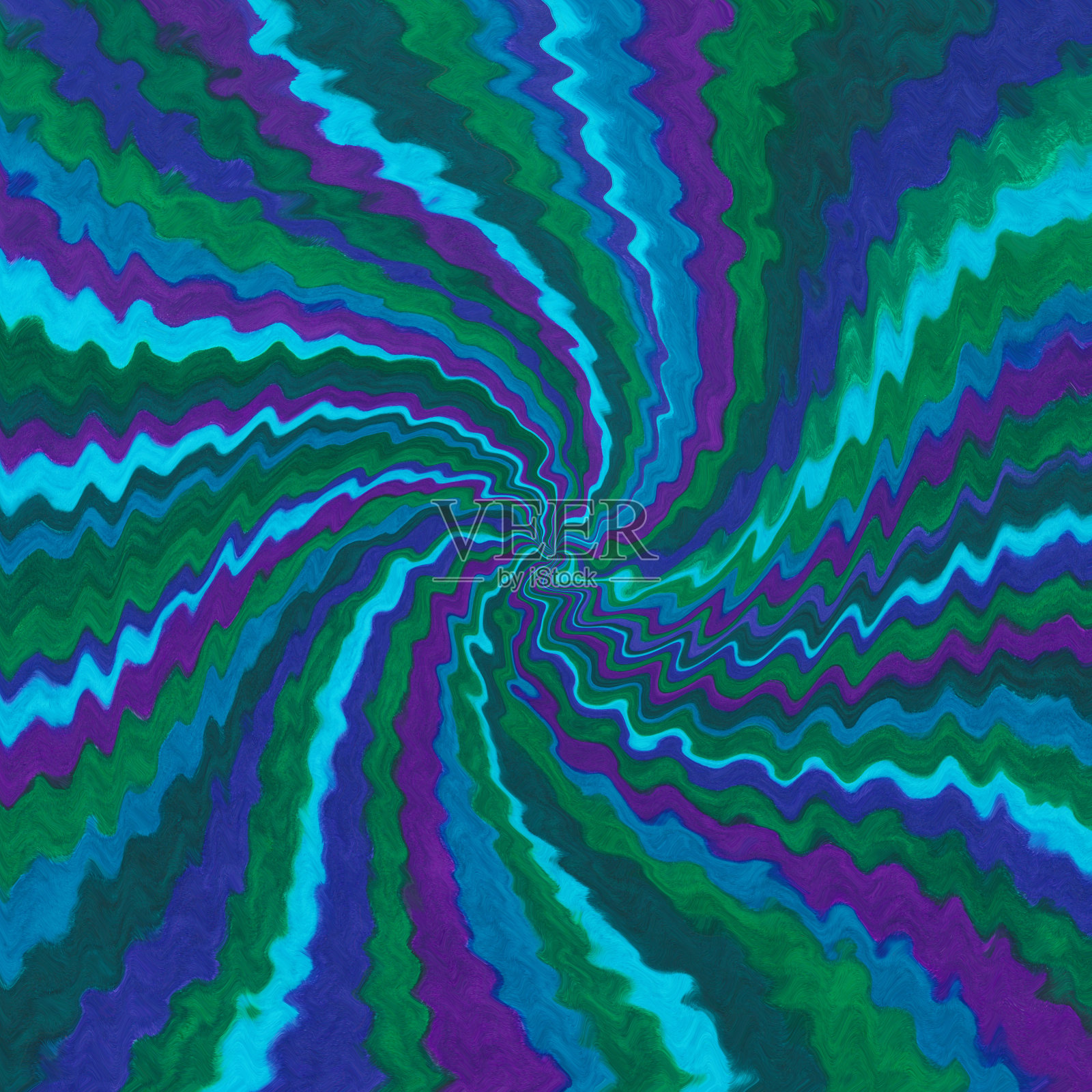 蓝色、绿色和紫色的波纹和扭曲的线条消失的漩涡插画图片素材