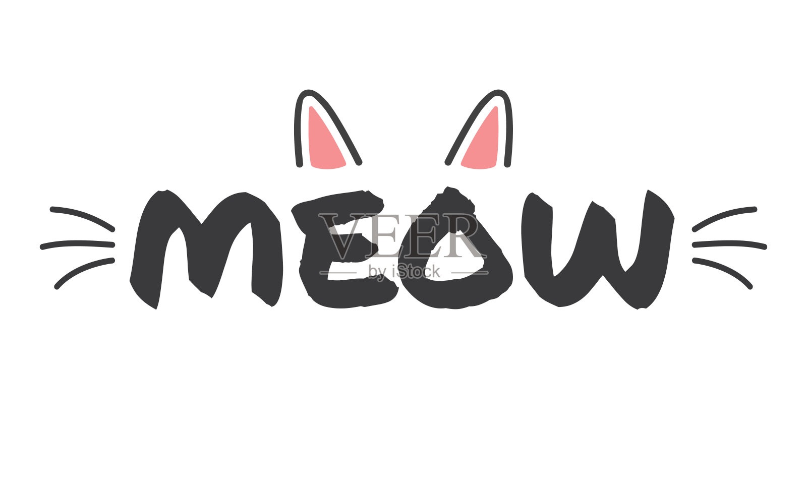 猫的耳朵和胡须的喵喵字母。插画图片素材