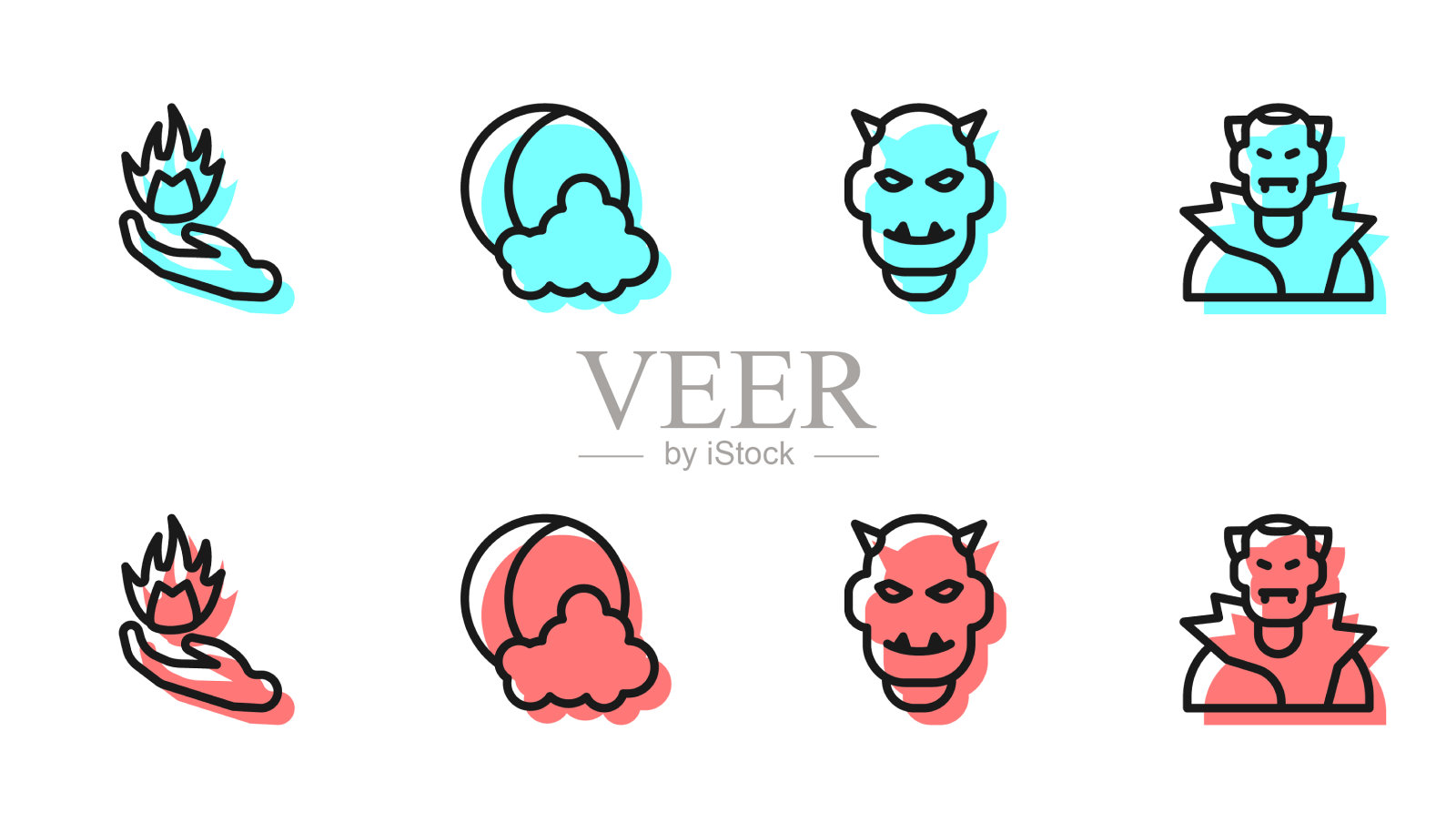 设线面具的魔鬼与角手插画图片素材