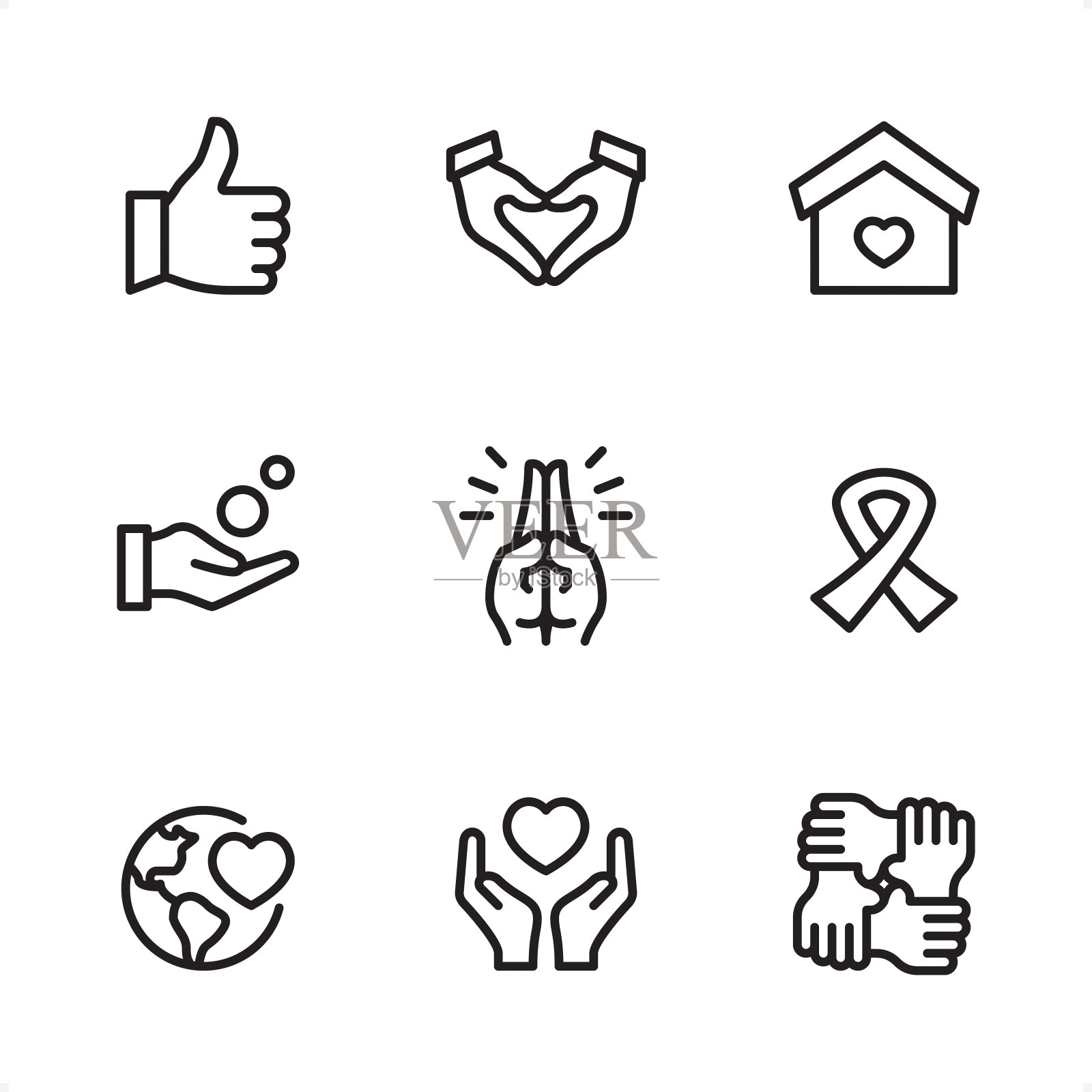 慈善和捐赠-单线图标图标素材