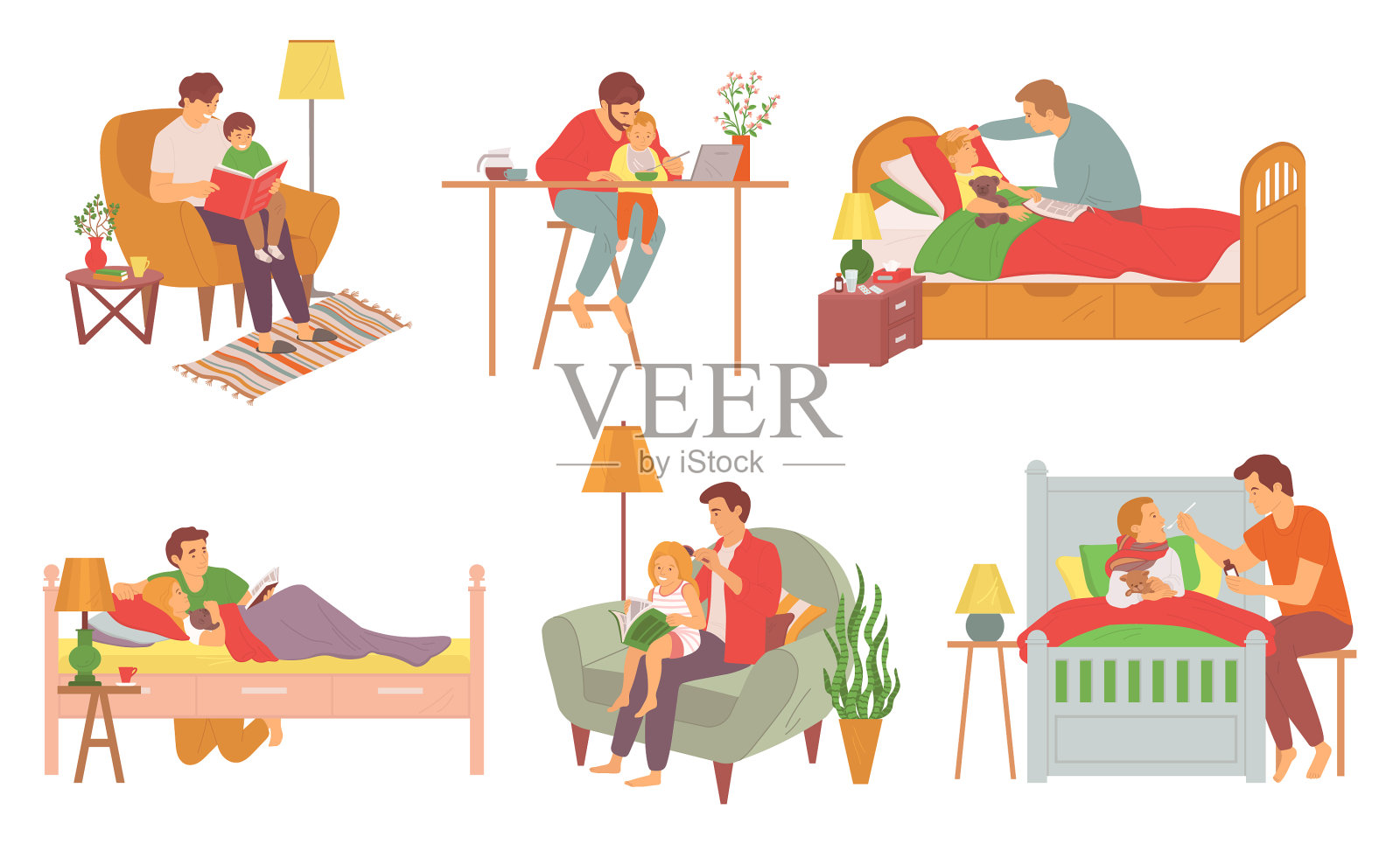 父亲为孩子读故事和治疗插画图片素材