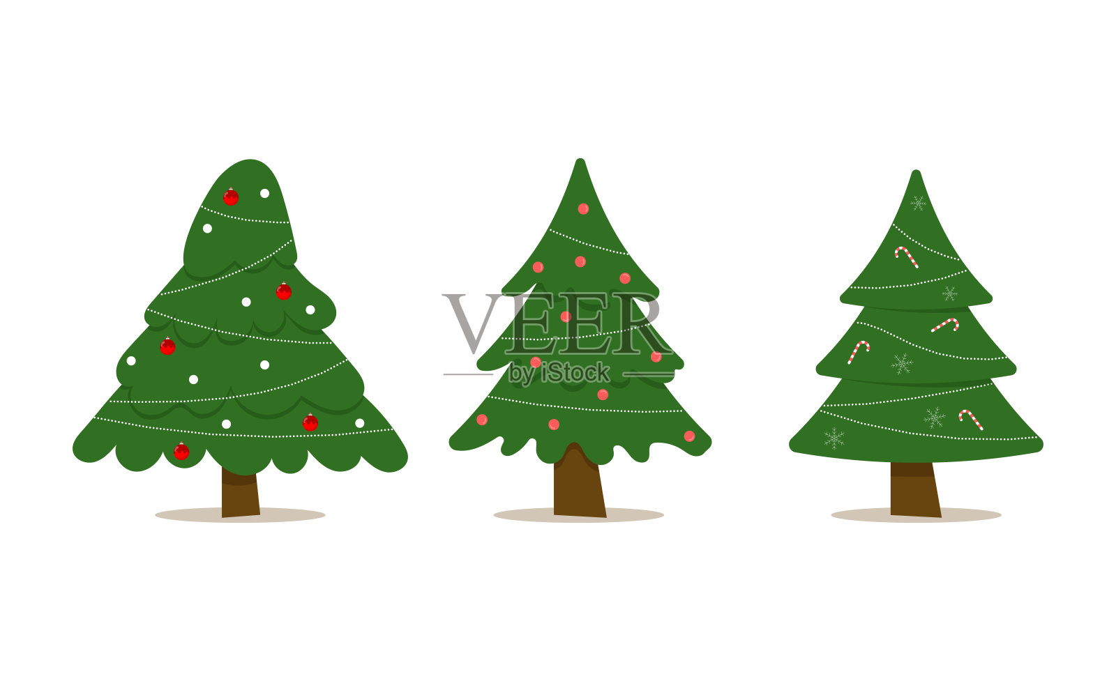 一套圣诞树与树球和树玩具。平面向量插图插画图片素材