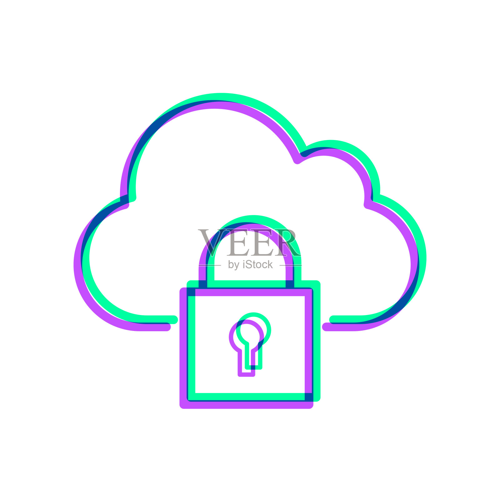 云安全。图标与两种颜色叠加在白色背景上插画图片素材
