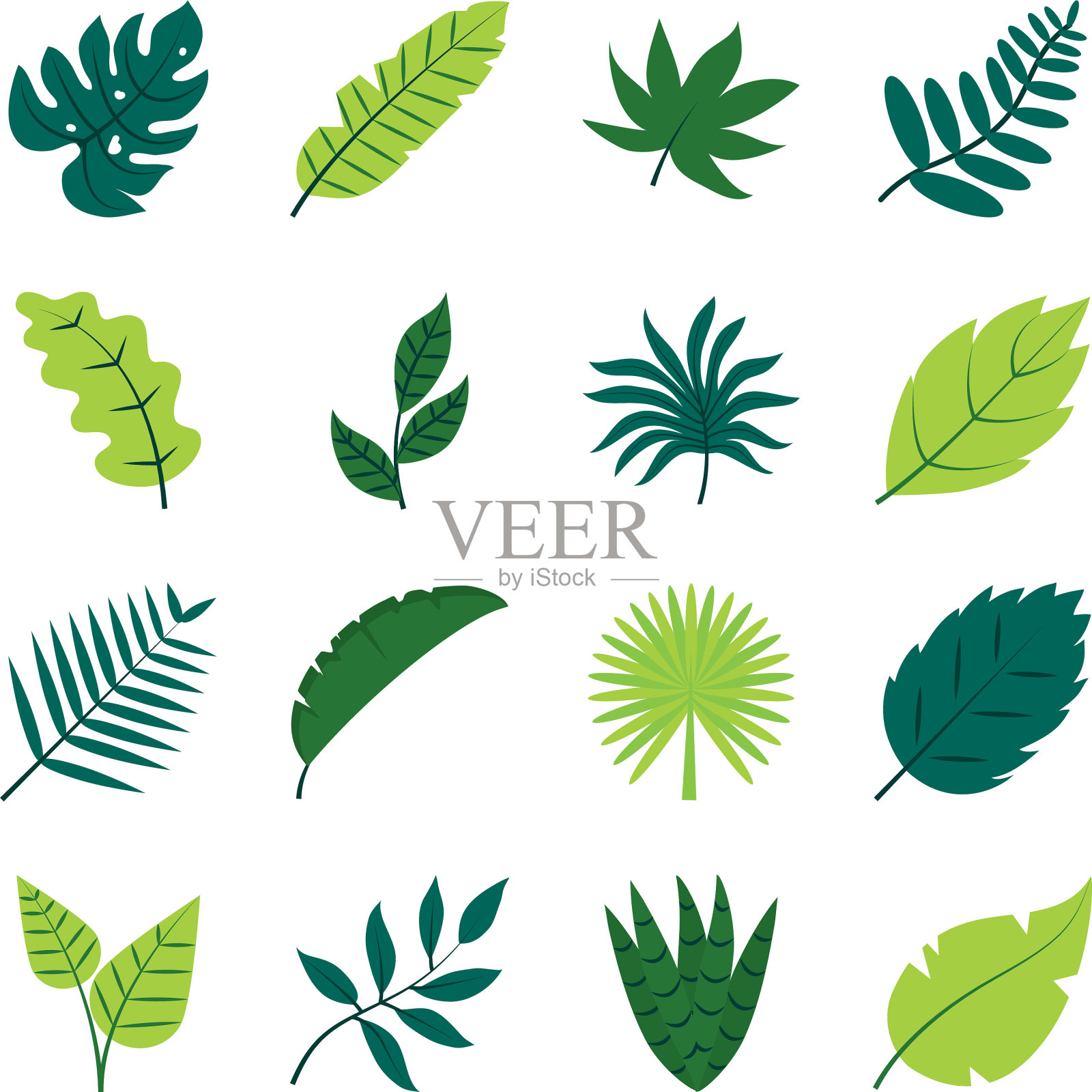 热带叶平面风格图标集设计设计元素图片