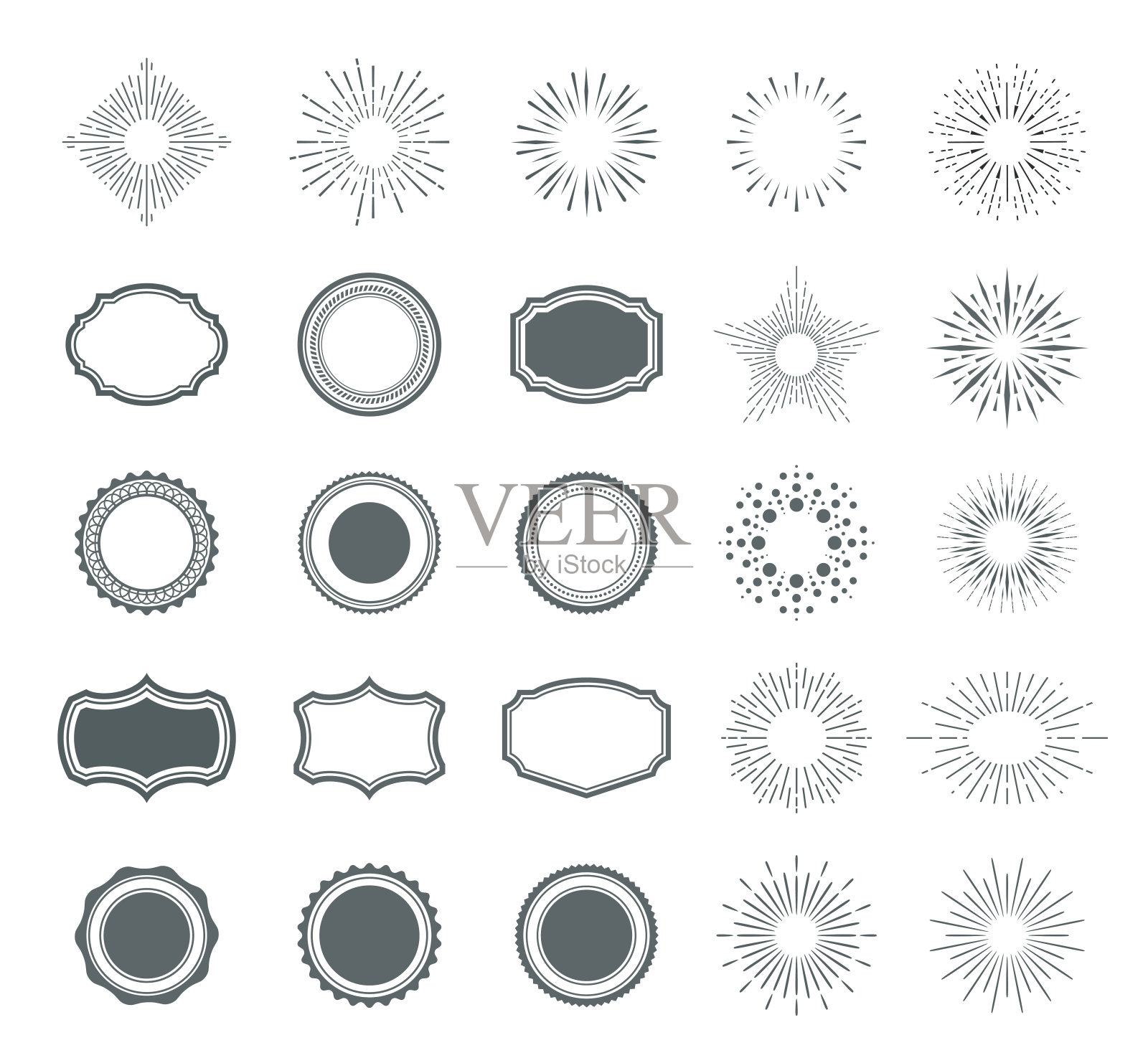 sunburst设计元素和徽章插画图片素材