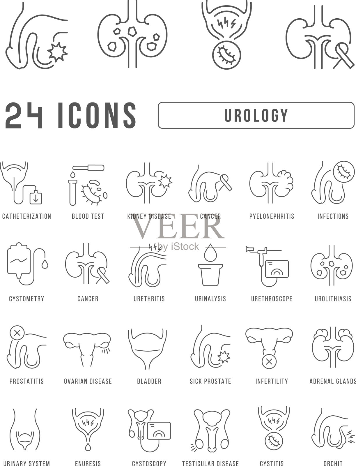 泌尿学线性图标集图标素材