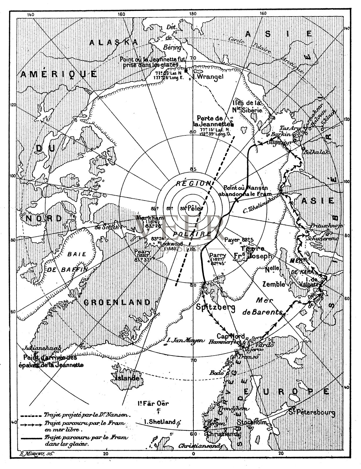 古董插图:Fridtjof Nansen北极探险地图插画图片素材