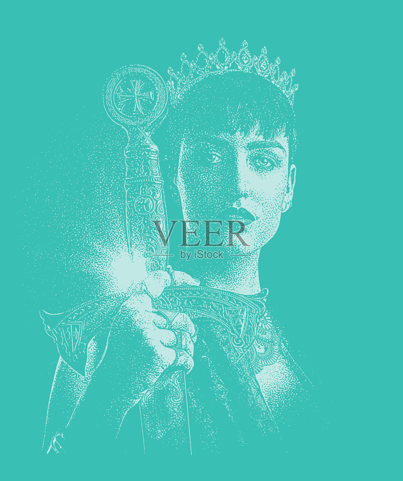 带着王冠和剑的女强人插画图片素材