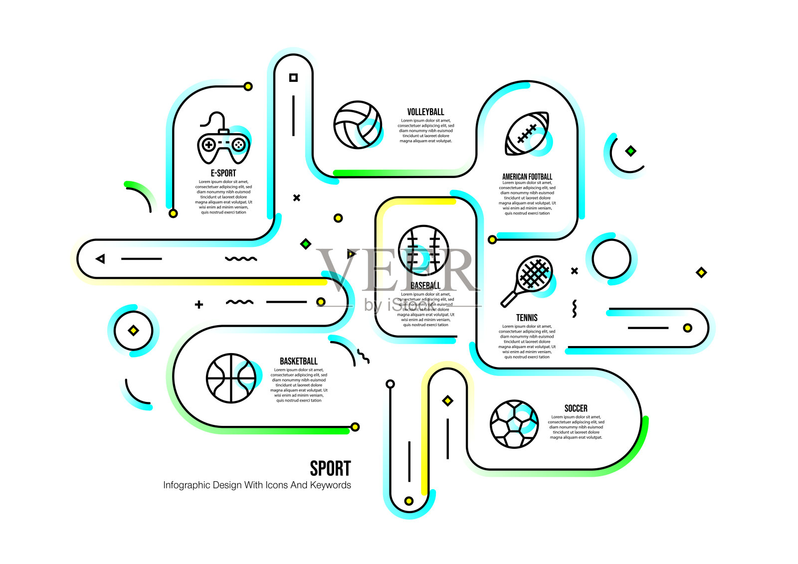 信息图表设计模板与体育关键字和图标插画图片素材