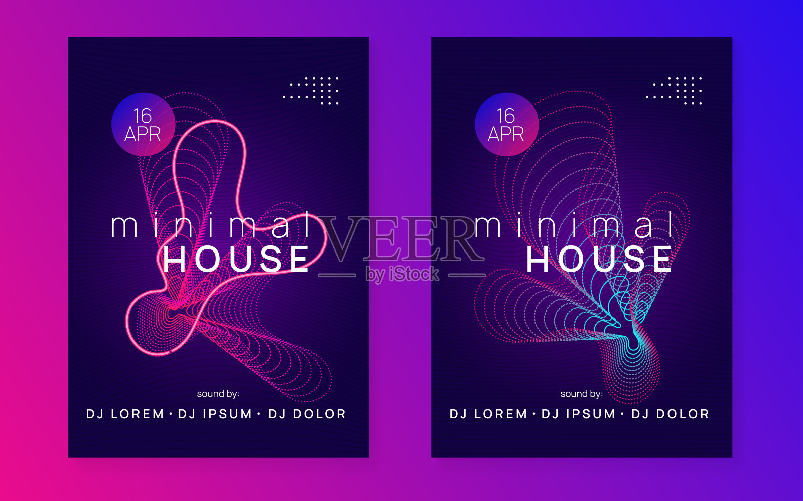 霓虹dj传单。电子舞曲。电子声音事件。俱乐部插画图片素材