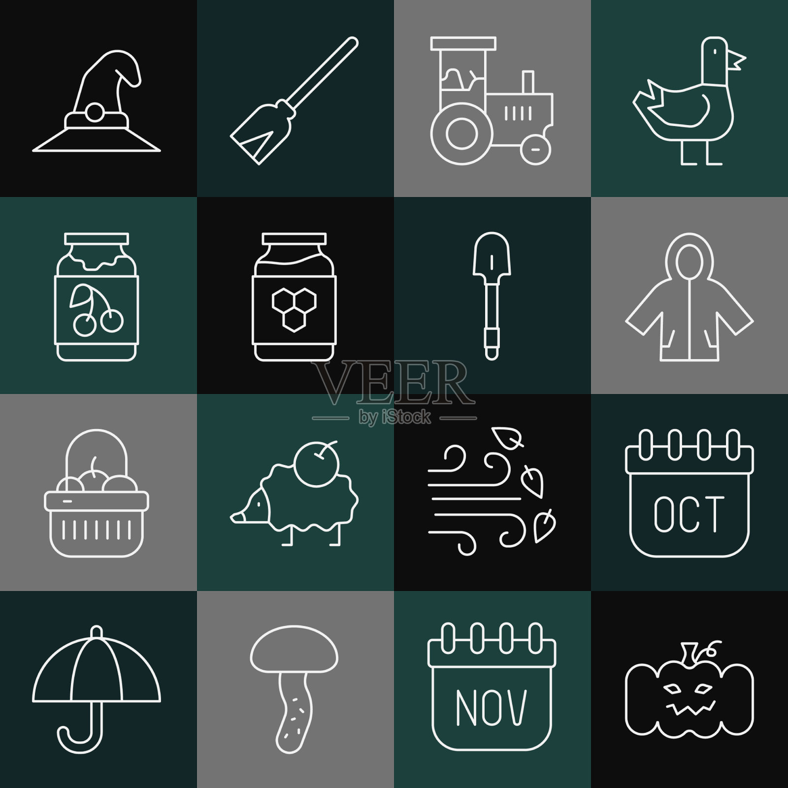 定线南瓜十月日历秋季图标素材