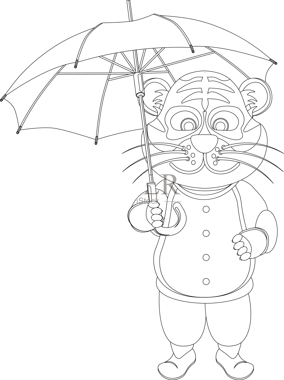 老虎带着一把雨伞的卡通符号设计元素图片