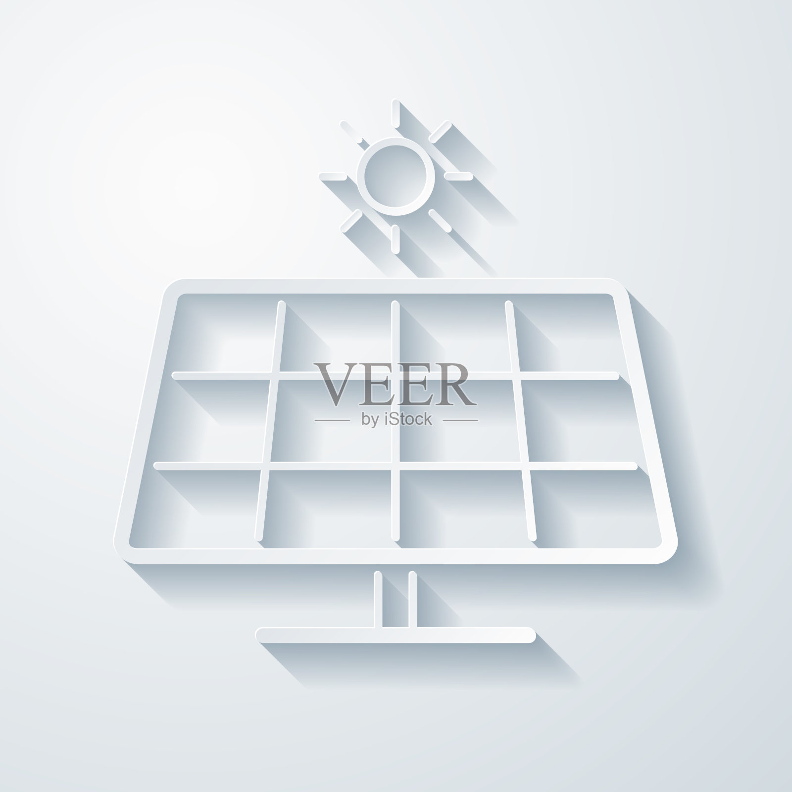 太阳能电池板与太阳。空白背景上剪纸效果的图标插画图片素材