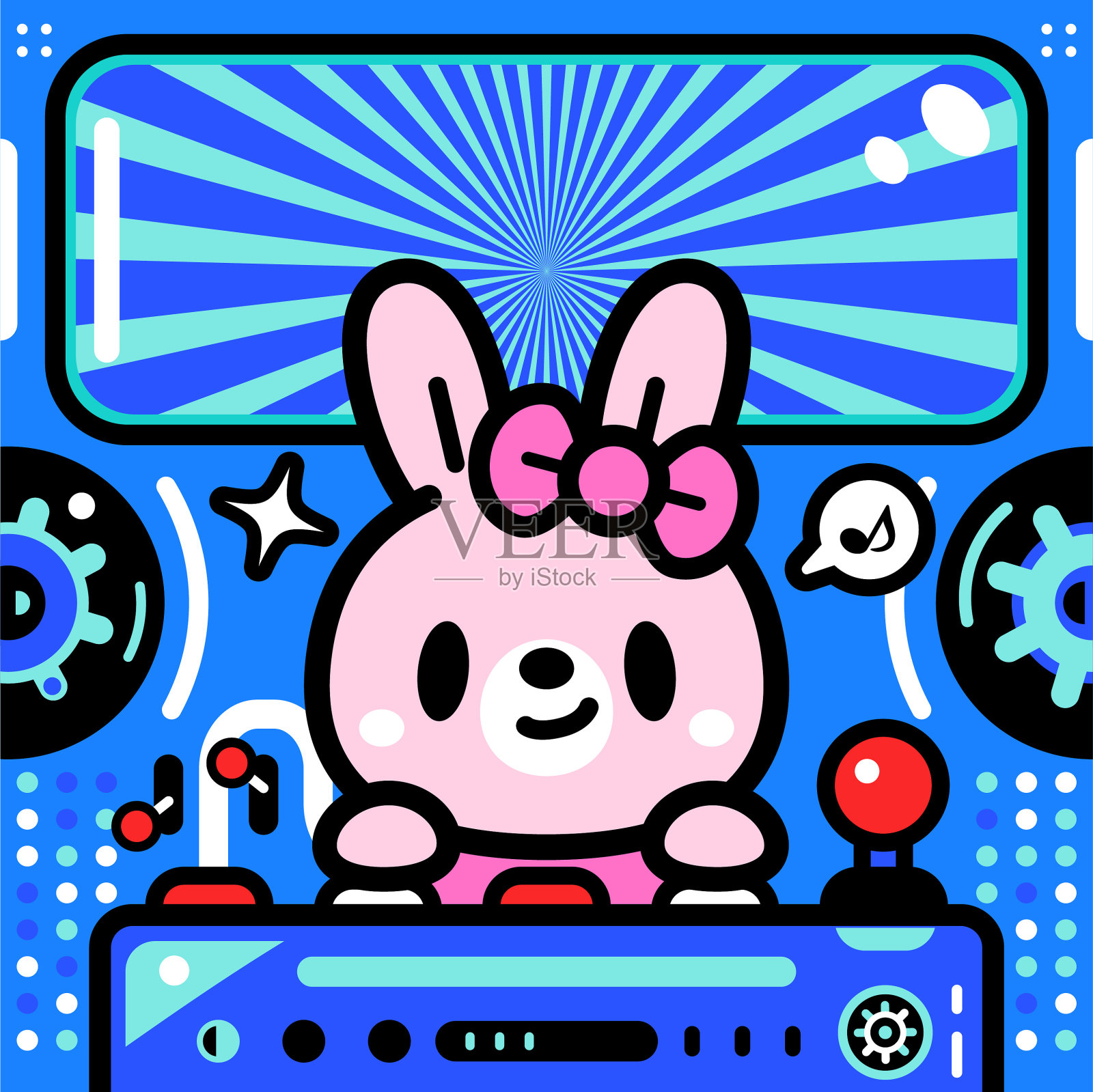 可爱的兔子以光速驾驶着无限动力宇宙飞船插画图片素材