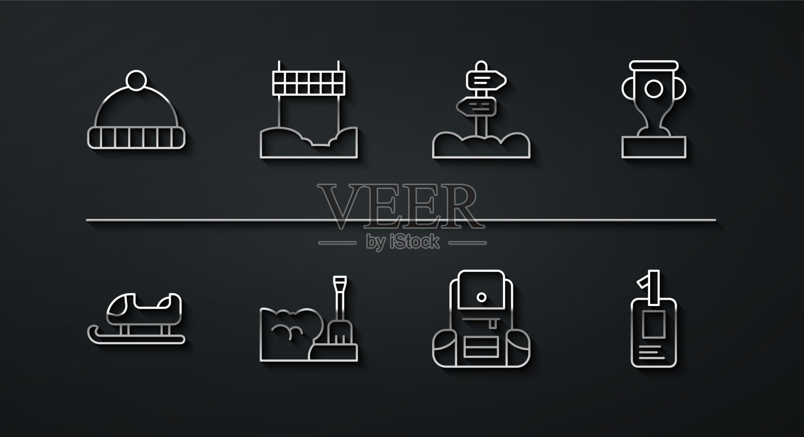 立线冬季帽子雪橇奖杯远足图标素材