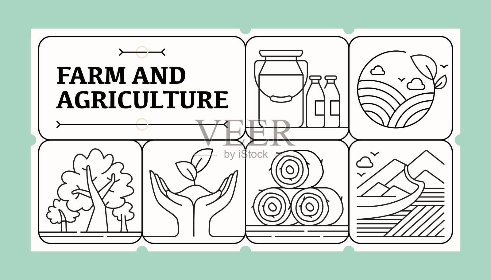 农业和农业线图标集和横幅设计插画图片素材