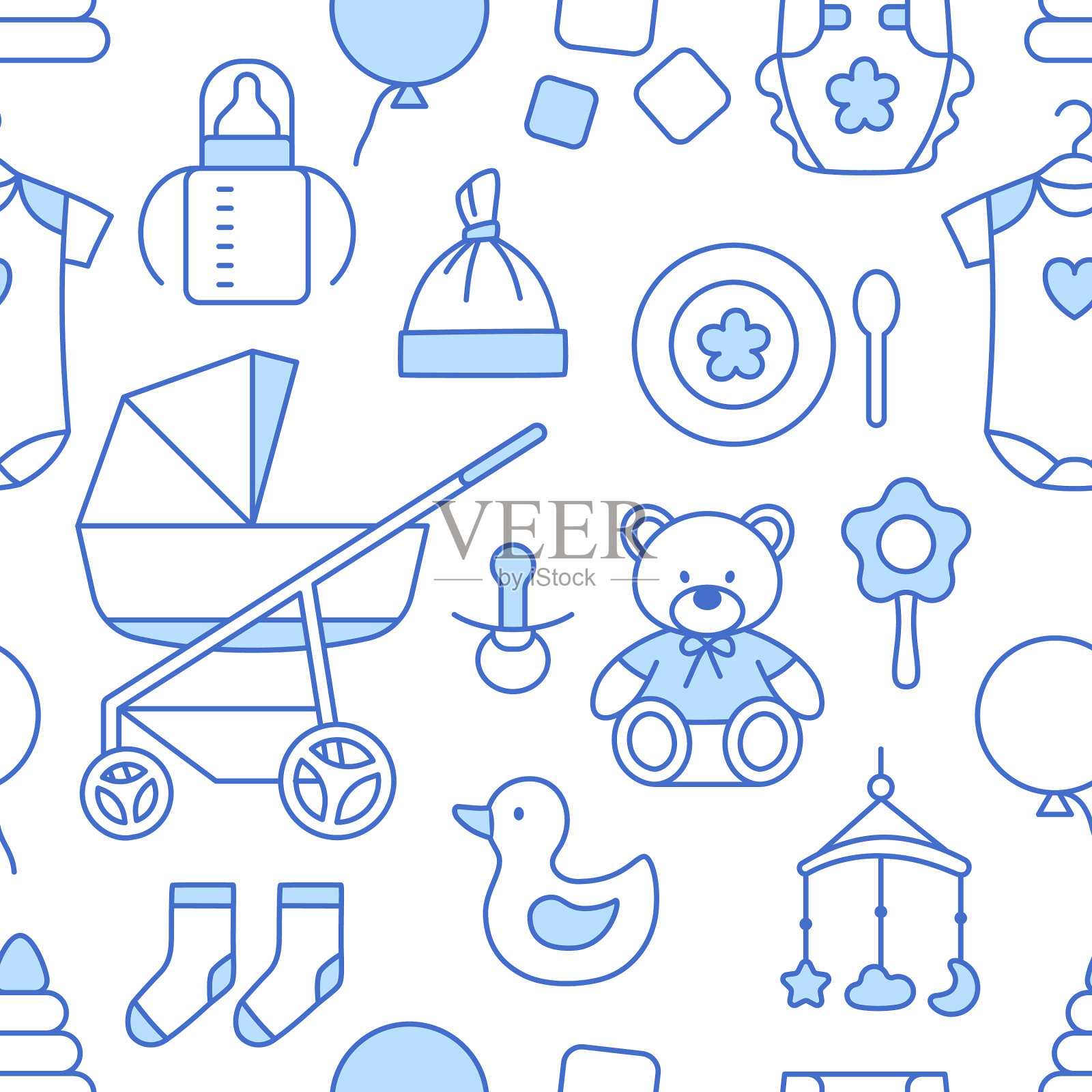 细线新生儿宝宝背景轮廓瓷砖插画图片素材