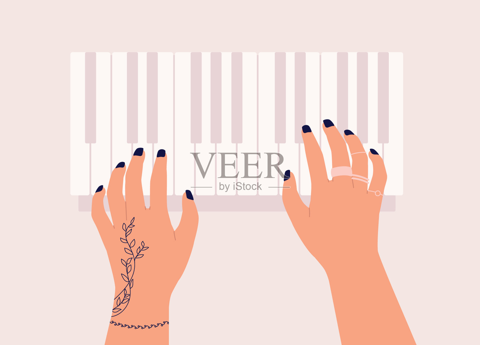 弹奏钢琴的纹身手。设计元素图片