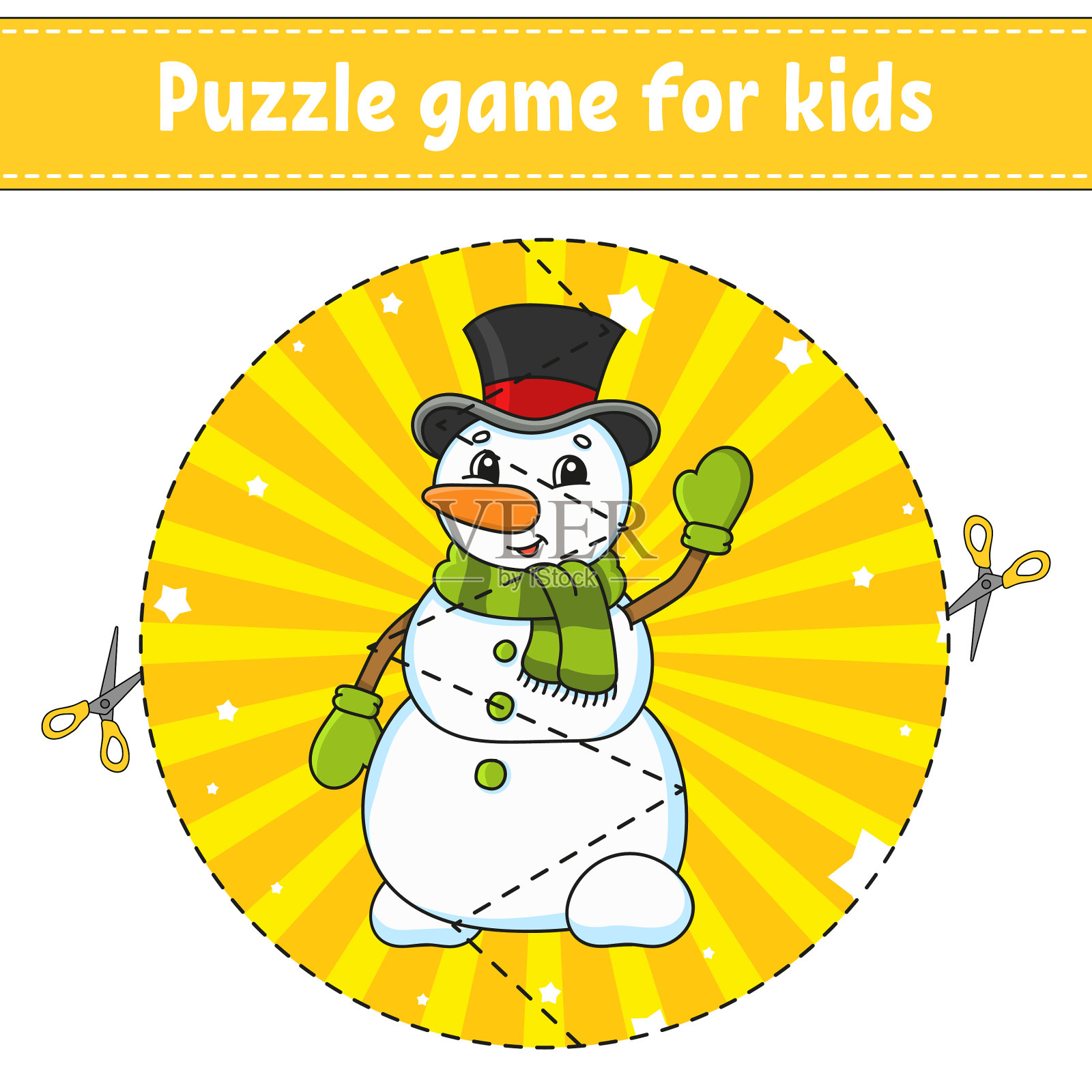 Cut和玩雪人逻辑拼图插画图片素材