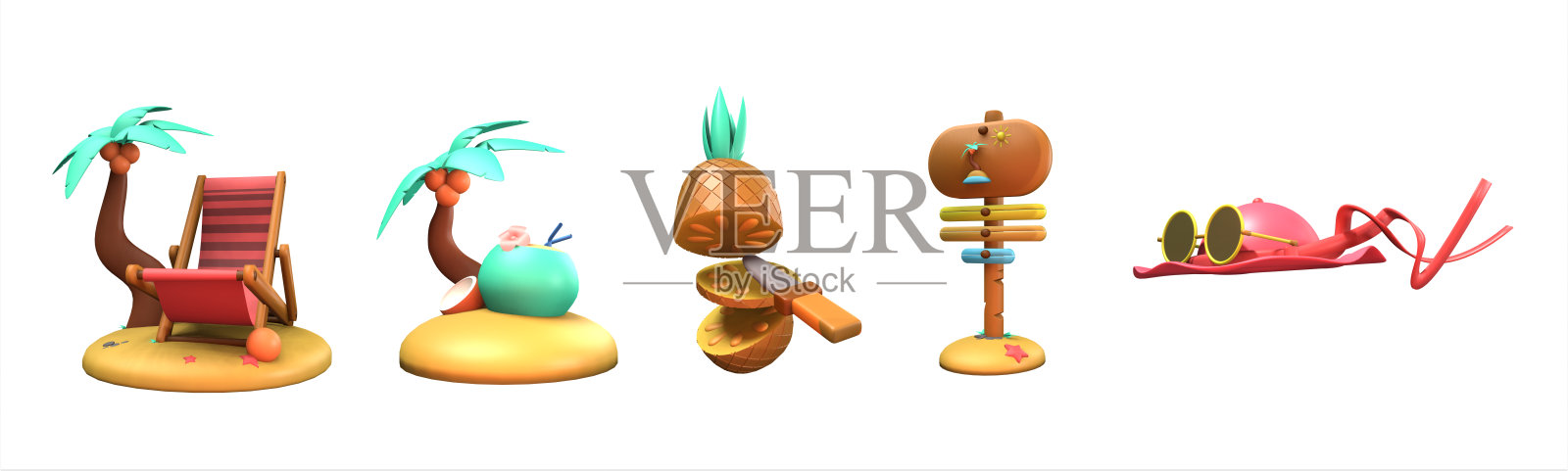 3D图标夏季系列渲染孤立的白色背景照片摄影图片