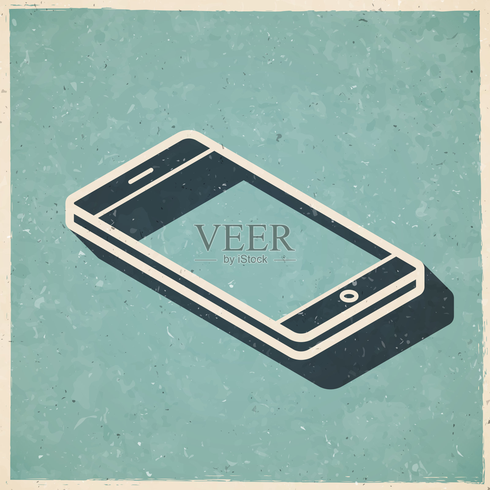 等距智能手机-平面位置。图标复古复古风格-旧纹理纸插画图片素材