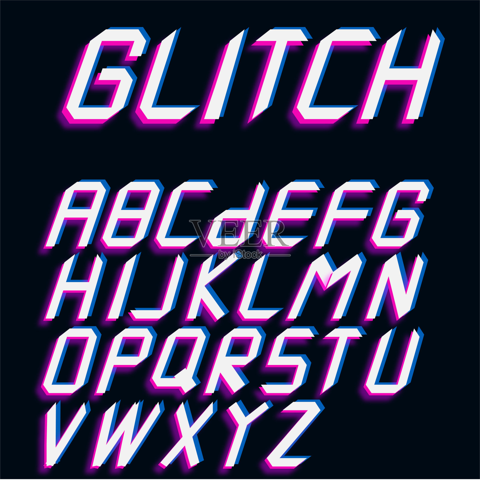 紫蓝色glitch风格的信件收集插画图片素材