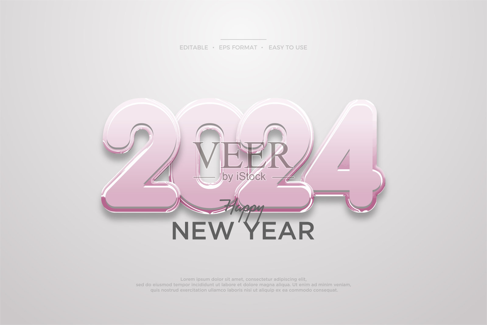 新年快乐3d数字设计。闪亮的亮粉色设计。矢量背景新年快乐2024庆祝活动。插画图片素材