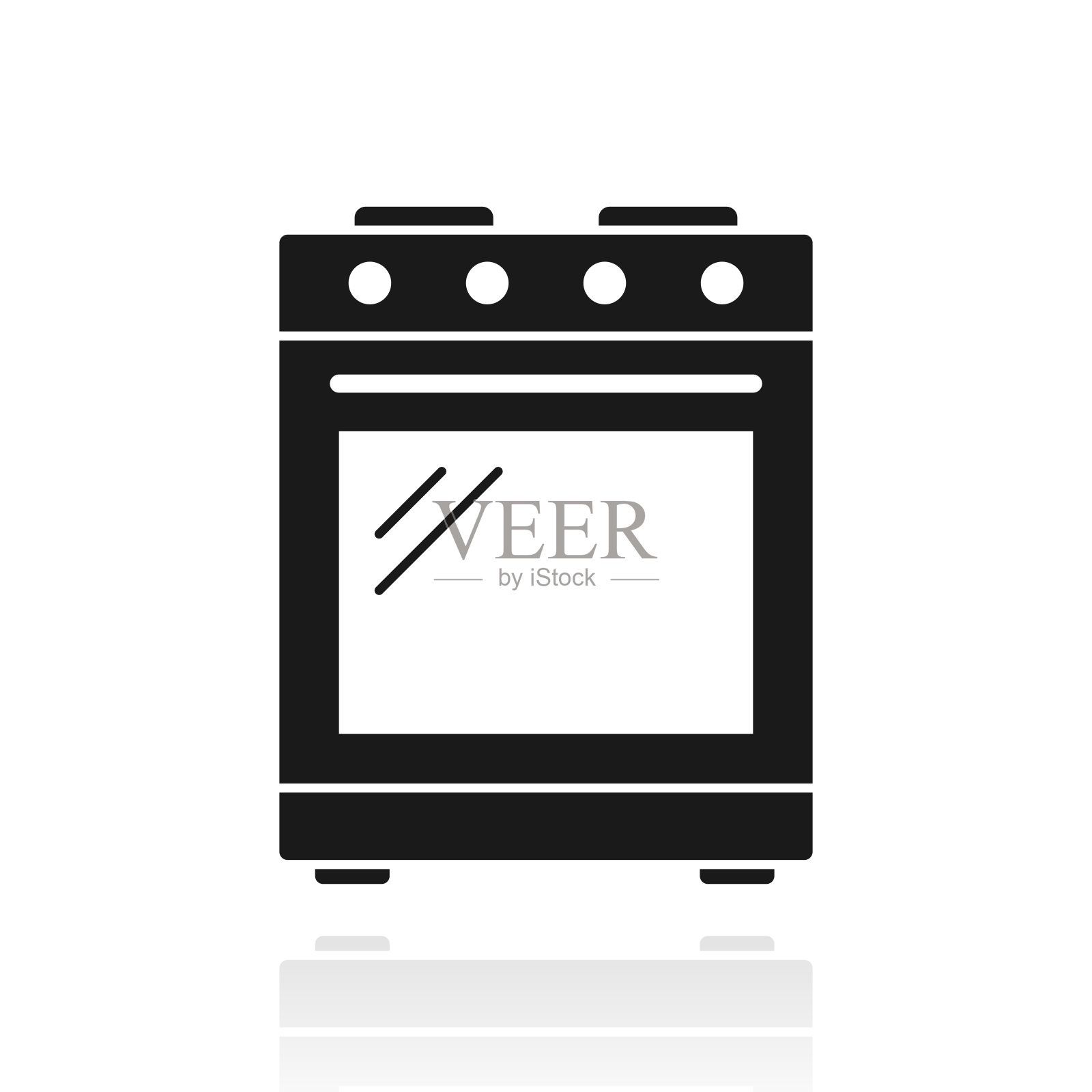 煤气炉-煤气灶。白色背景上反射的图标插画图片素材