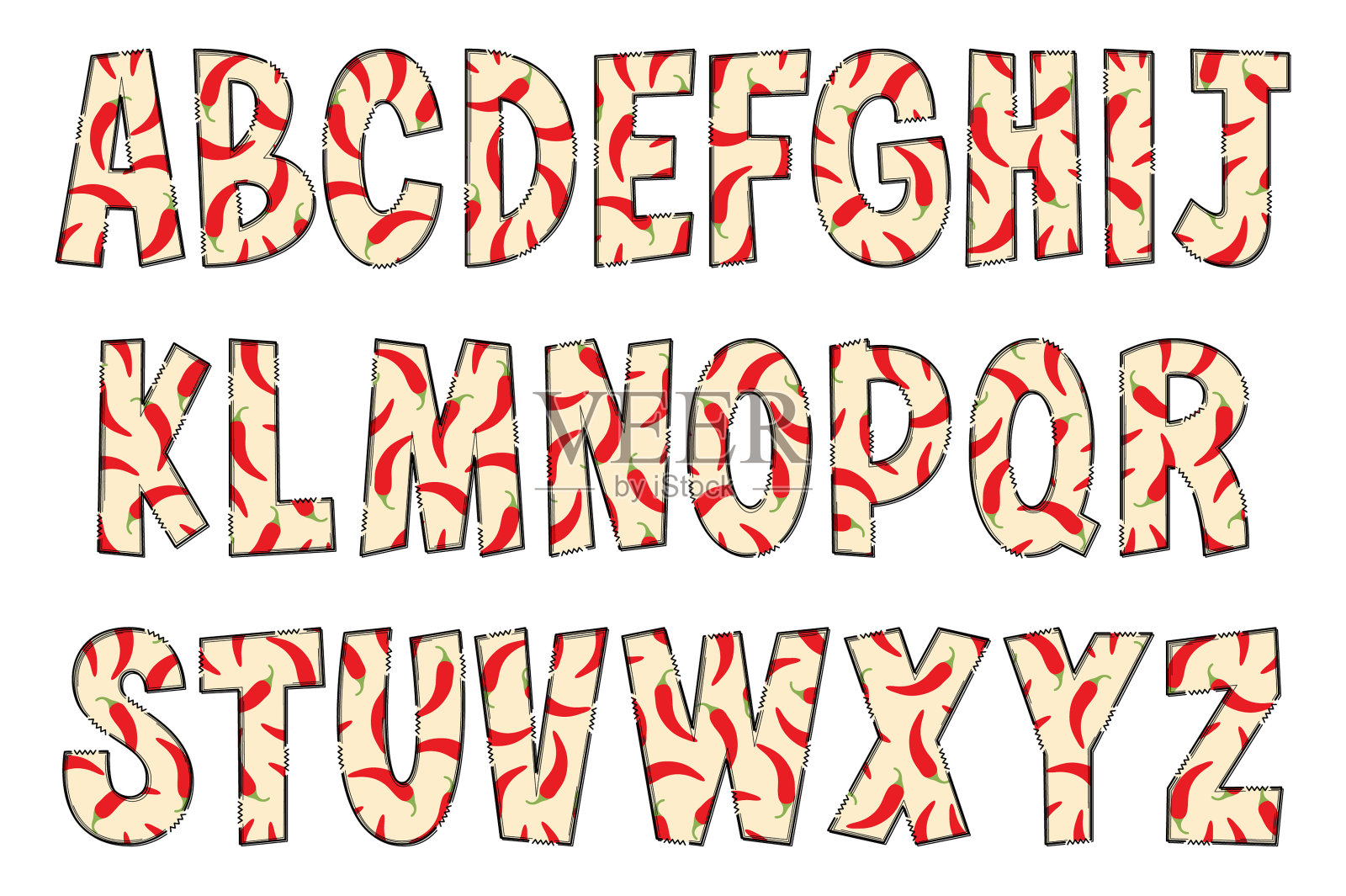 可爱的手工辣椒字体集插画图片素材