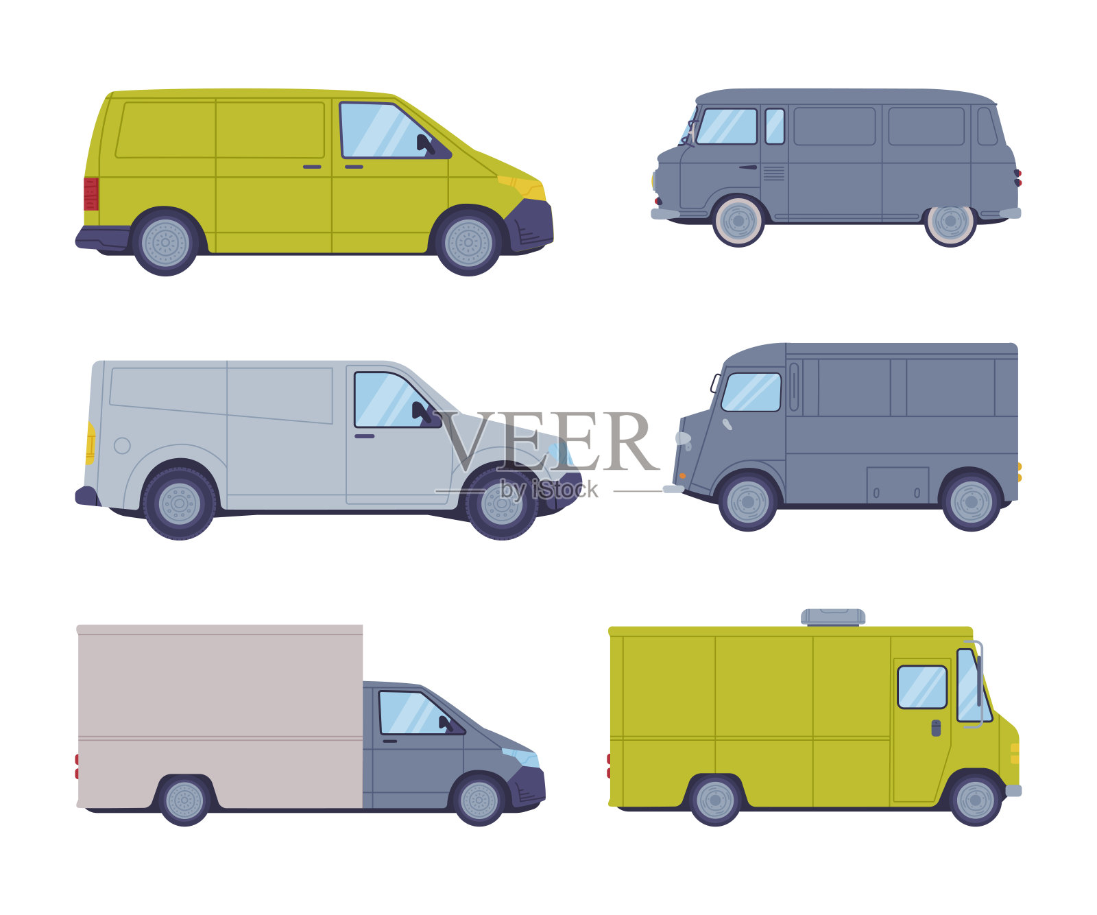 货车或卡车作为装备机动车辆运输货物矢量集插画图片素材