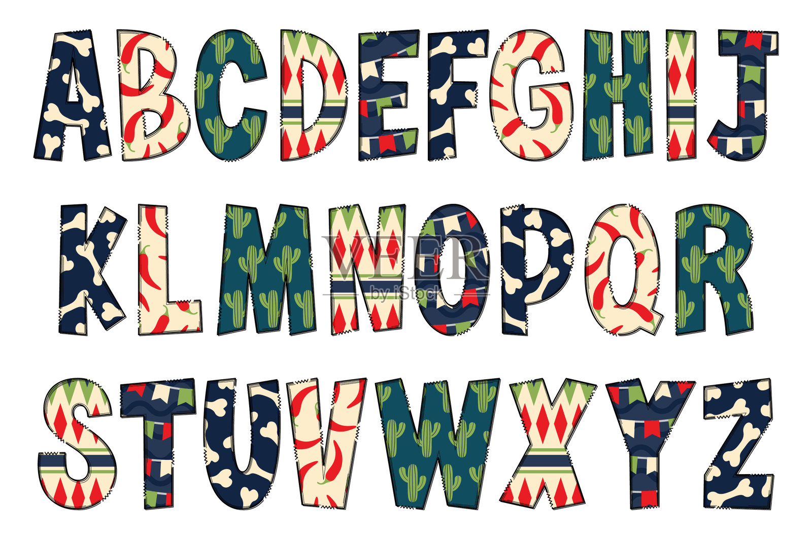 可爱的手工制作的墨西哥假日字体集插画图片素材