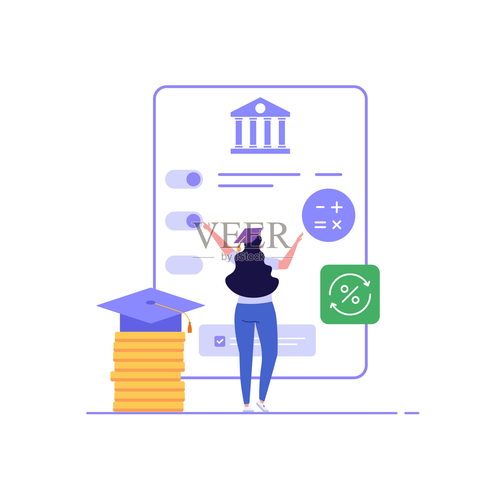 学生在教育上投资。人们在大学里交学费。在银行贷款的学生。助学贷款概念，教育信用，有偿培训。矢量图插画图片素材