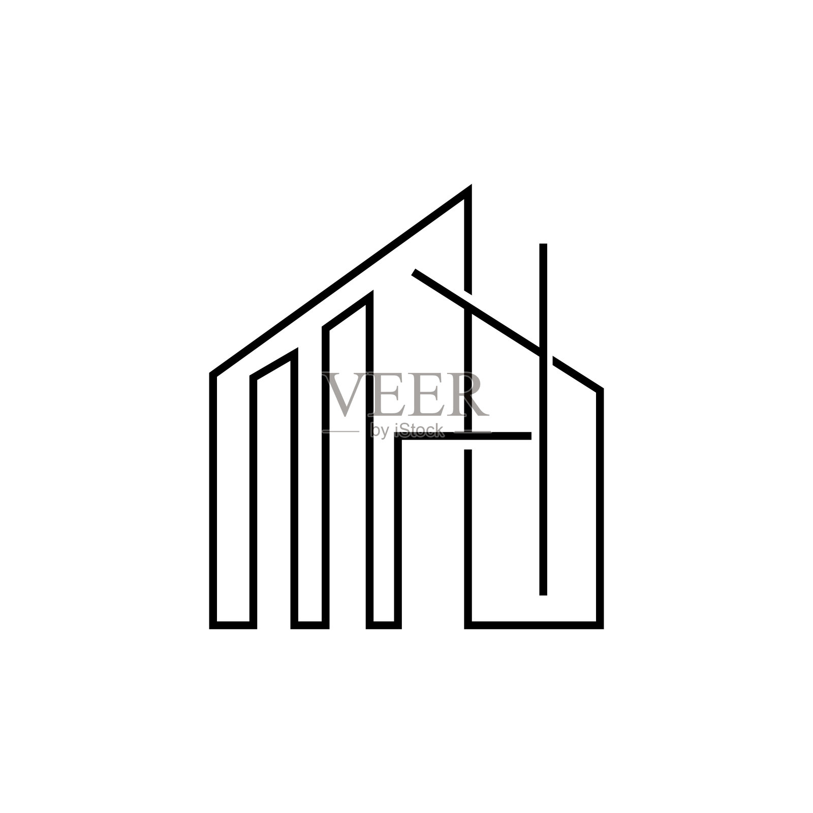 天际线标志，摩天大楼的简单现代设计，矢量城市景观建筑，图标剪影插图插画图片素材