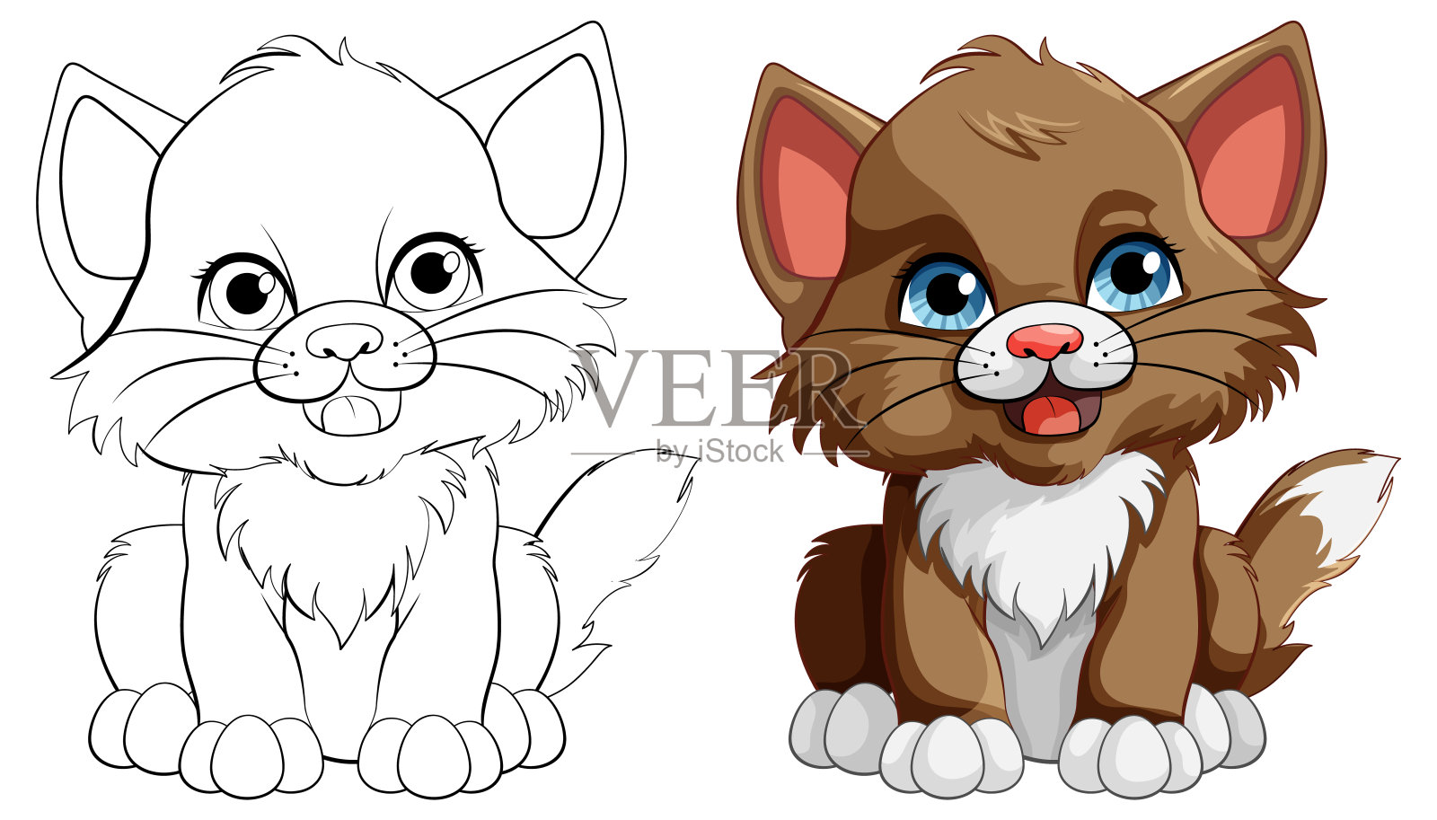 可爱的小猫卡通人物与O插画图片素材