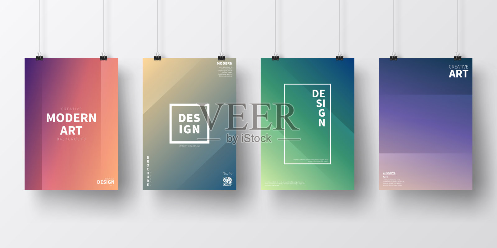 彩色抽象设计海报，孤立在白色背景上设计模板素材