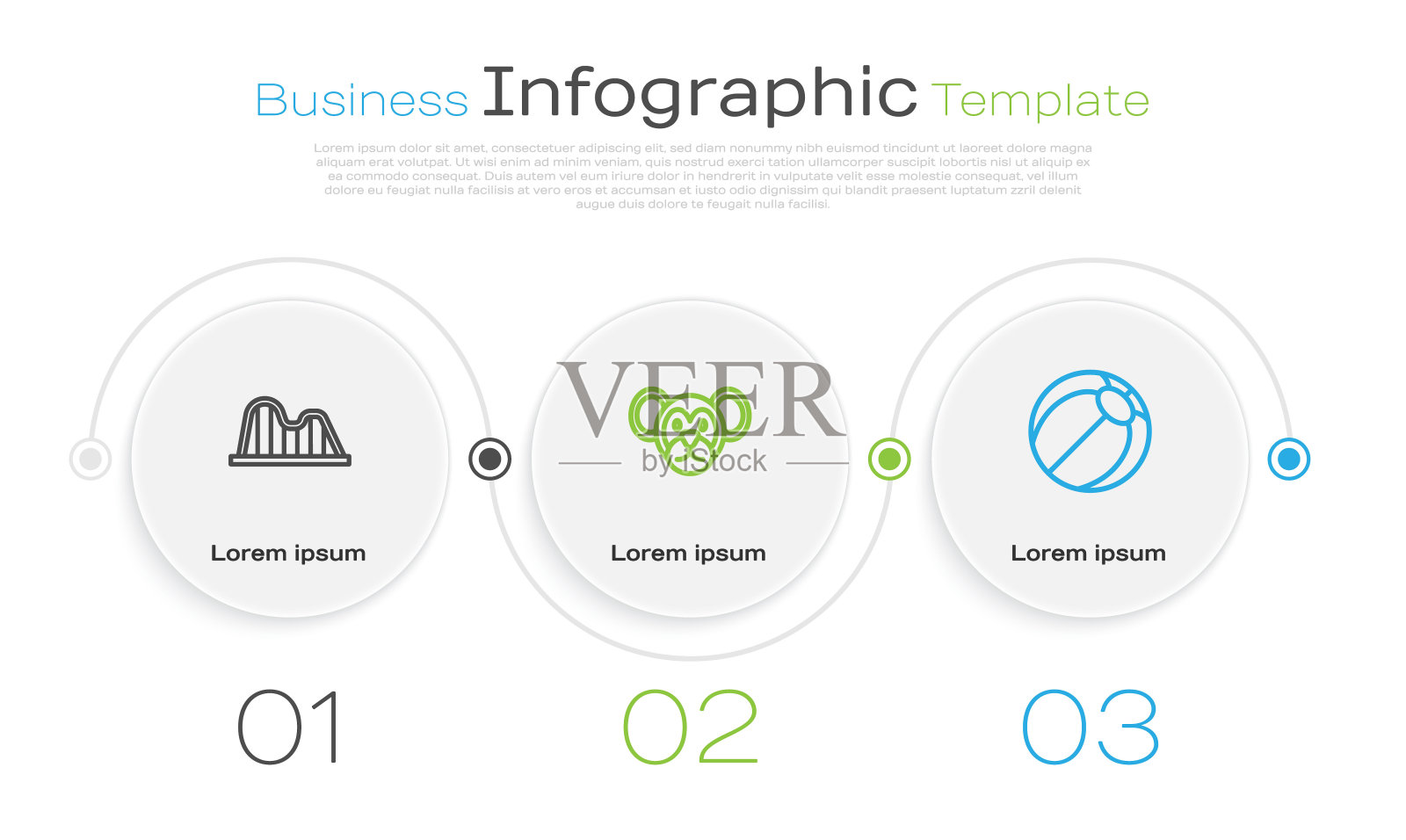 设置过山车、猴子和沙滩球。业务信息图表模板。向量设计模板素材