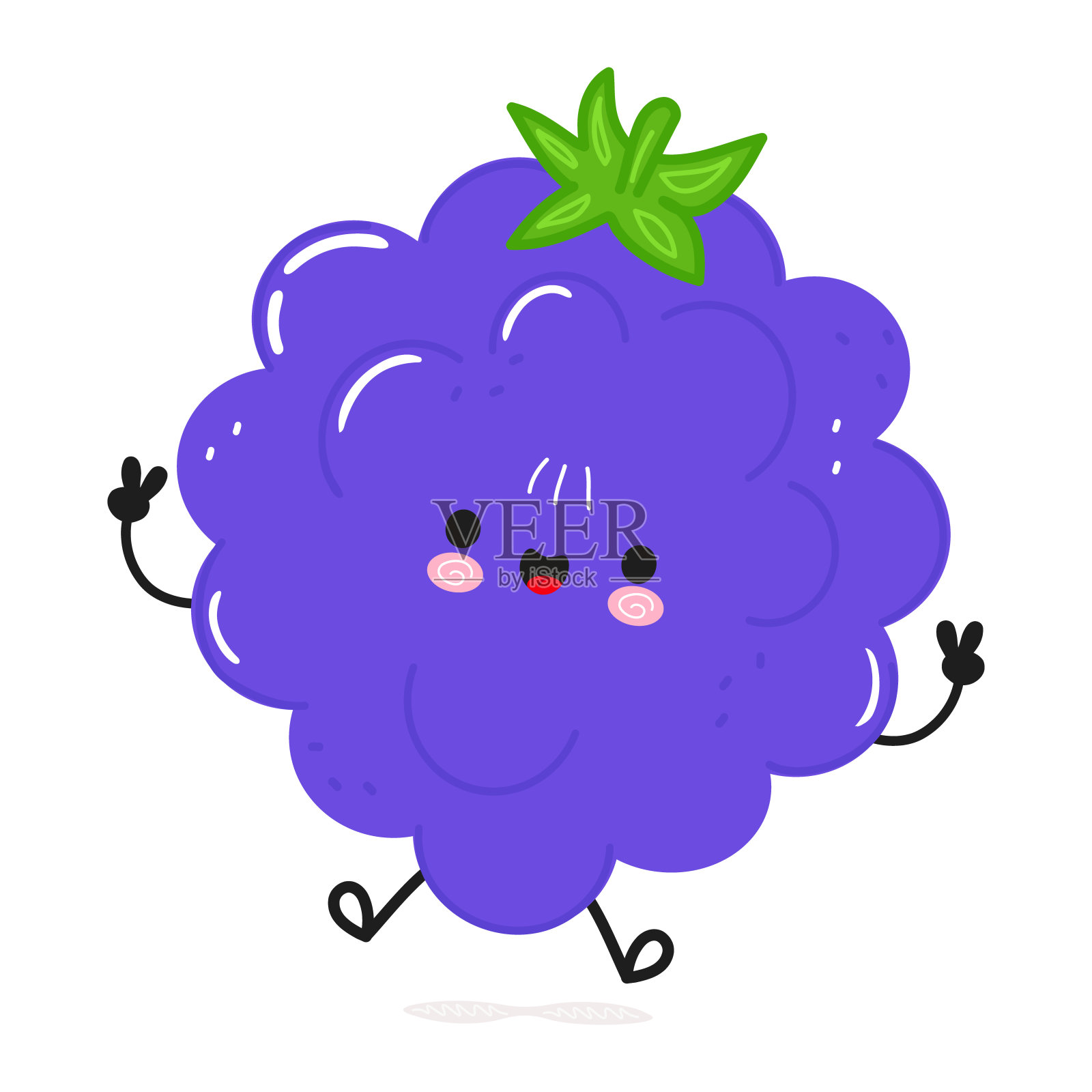 黑莓跳跃角色。矢量手绘卡通卡哇伊人物插图图标。孤立在白色背景上。黑莓人物概念插画图片素材